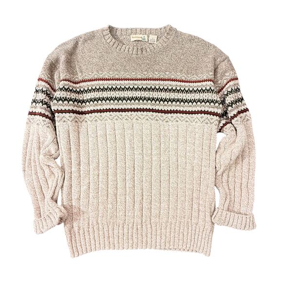 Fieldmaster Vintage Sweater Fair Isle Nordic Grandpacore Knit Cotton USA Mens L - Picture 1 of 9